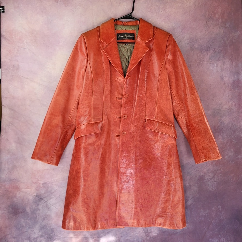 Power Source Leather Goods Long Red Jacket Women's Size XL